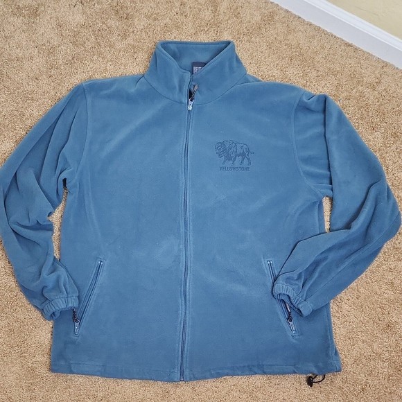 Blue fleece zip up jacket buffalo stamped yellowstone unisex size 2XL - Picture 1 of 7